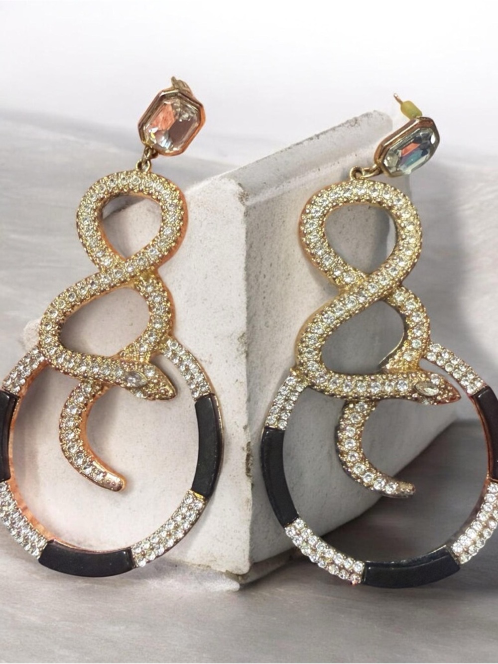 Gold Crystal Snake Hoop Earrings - Women Jewelry